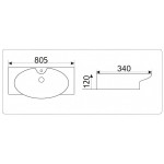 Раковина CeramaLux подвесная/накладная 805х340х120 прямоугольная белый глянец STR4282B