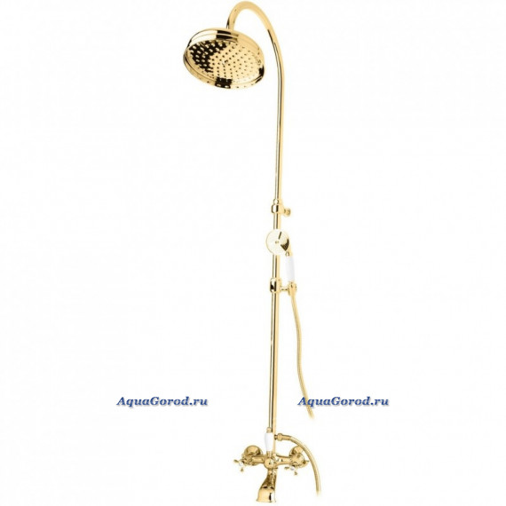 Душевая система Cezares Golf со смесителем для ванны, верхним и ручным душем золото ручка белая GOLF-CVD-03/24-Bi