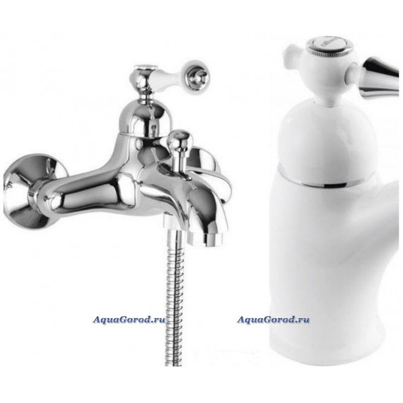 Смеситель Cezares Margot для ванны и душа литой излив 123 мм без гарнитура белый MARGOT-VM-BLC