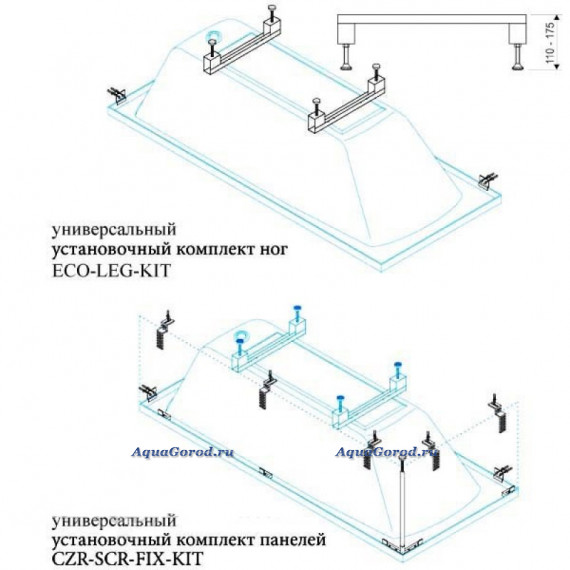 Установочный комплект Cezares для 2-х панелей прямоугольной акриловой ванны CZR-SCR-FIX-KIT