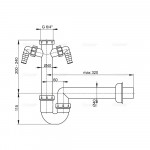 Сифон AlcaPlast трубчатый, с накидной гайкой 6/4" и двумя подводками A82-DN40