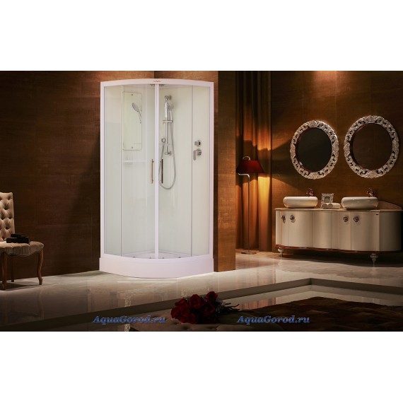 Душевая кабина Esbano полукруглая с прозрачным стеклом и белым профилем ESw-90CR 90х90х210