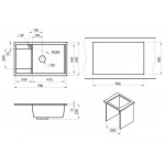 Мойка кухонная Granula 780х500 кварцевая прямоугольная с крылом левая/правая 7805, ТУРМАЛИН