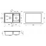 Мойка кухонная Granula 820х500 кварцевая прямоугольная 2 чаши левая/правая 8201, СЛАНЕЦ