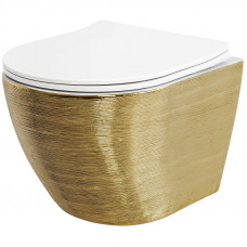 Унитаз подвесной Grossman Color Горизонтальное (в стену) выпуск сиденье микролифт золотой/белый GR-4455GWS