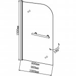 Шторка на ванну с ручкой Grossman 150х80 см стеклянная распашная GR-104