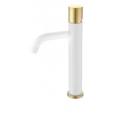 Смеситель Boheme Stick 122-WG.2 для умывальника с высоким изливом WHITE TOUCH GOLD