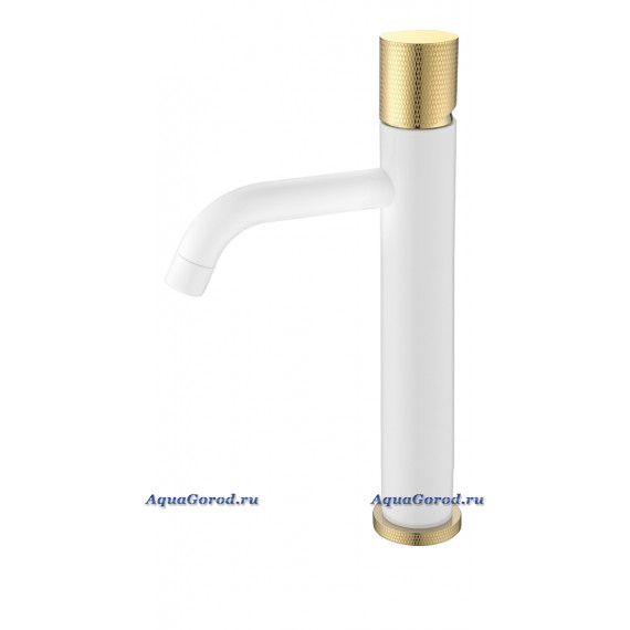 Смеситель Boheme Stick 122-WG.2 для умывальника с высоким изливом WHITE TOUCH GOLD