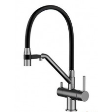 Смеситель Gappo для кухни с гибким изливом, с краном для питьевой воды G4398-89 оружейная сталь, черный