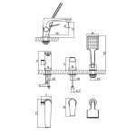 Смеситель Lemark Bronx LM3745GM для ванны встраиваемый, на 3 отверстия, с аксессуарами, графит