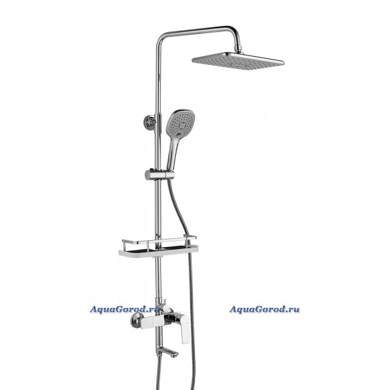 Душевая система Rossinka RS27-46 для ванны с верхней лейкой "Тропический дождь", с пов. изл. 97 мм и 3-ф