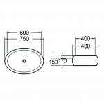 Раковина накладная SantiLine 600х400х150 овальная белая SL-1036