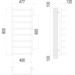 Полотенцесушитель Terminus Стандарт П8 400х800 мо 600 с боковым подключением 4670078530363