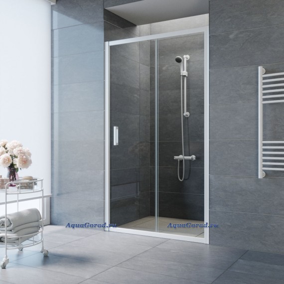 Душевая дверь Vegas Glass ZP 105x190 раздвижная профиль белый стекло прозрачное ZP 105 01 01