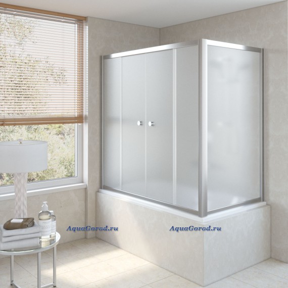 Шторка для ванны Vegas Glass Z2V+ZVF 170х85х140 с неподвижной боковой стороной профиль хром глянцевый стекло сатин Z2V+ZVF 170х85 08 10