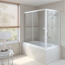 Шторка для ванны Vegas Glass ZV+ZVF 150х70х140 с неподвижной боковой стороной профиль белый стекло прозрачное ZV+ZVF 150х70 01 01