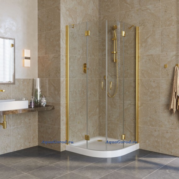 Душевое ограждение Vegas Glass AFS 120x120x189 распашные двери профиль золото стекло прозрачное AFS 120 09 01