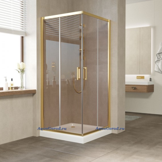Душевое ограждение Vegas Glass ZA 120x120x190 раздвижные двери профиль золото стекло бронза ZA 120 09 05