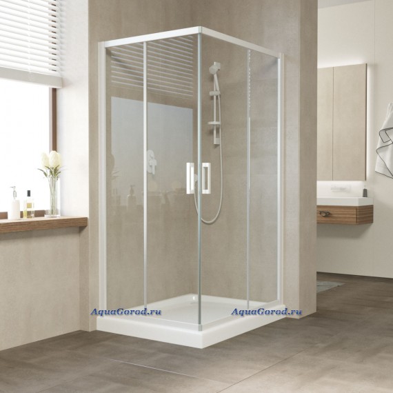 Душевое ограждение Vegas Glass ZA-F 90x80x190 раздвижные двери профиль белый стекло прозрачное ZA-F 90x80 01 01