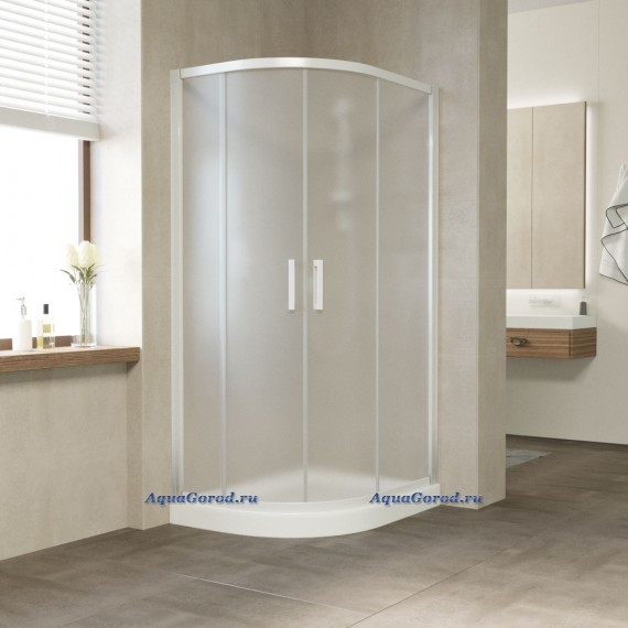 Душевое ограждение Vegas Glass ZS-F 90x80x190 раздвижные двери профиль белый стекло сатин ZS-F 90x80 01 10