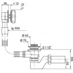 Сифон для ванны Wirquin полуавтомат, медно-латунный, регулируемый перелив L450-700 мм, хром, 30719248