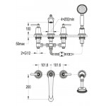 Смеситель Cezares Liberty для ванны на борт на 4 отверстия с ручным душем LIBERTY-F-BVD4-01