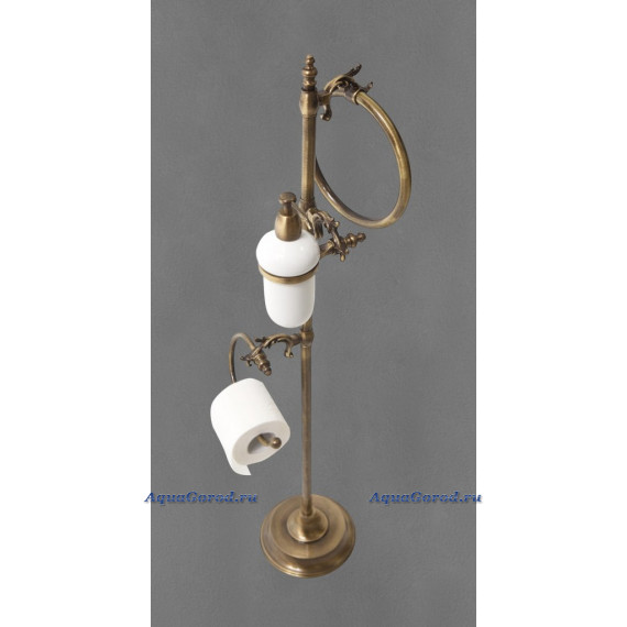 Стойка Art&Max Barocco с полотенцедержателем, диспенсером для жидкого мыла и держателем туалетной бумаги античное золото AM-2164-Do-Ant
